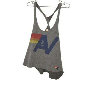 Aviator Nation Womens XS Gray Rainbow Logo Twisted Racerback Tank Top Made in CA